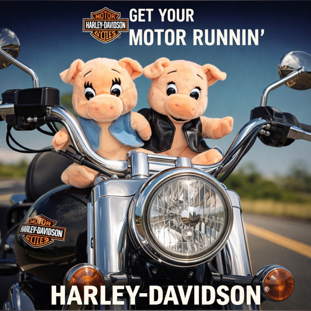 Harley-Davidson Pig Bean Bag Plush Lot of 2 1998 Licensed Biker Pigs
